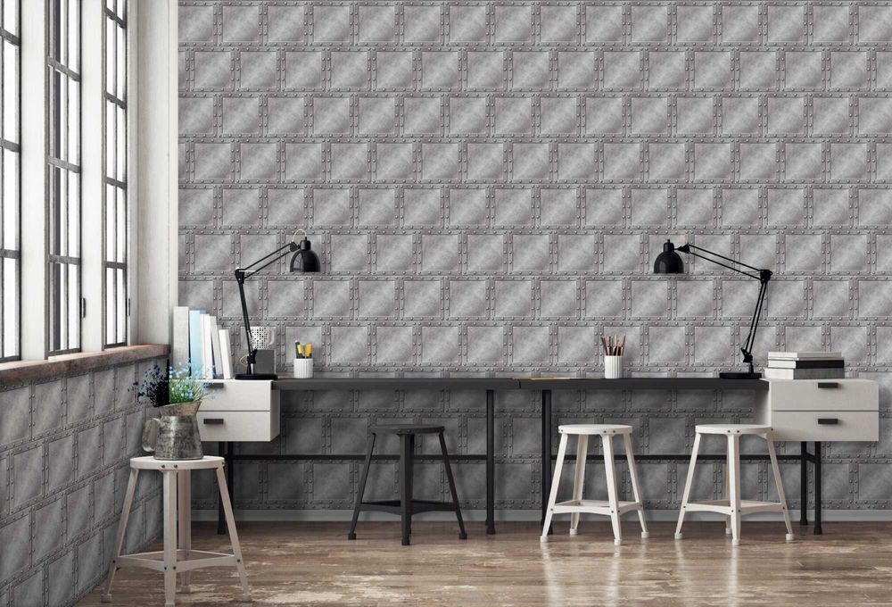 KUP 3 ZAPŁAĆ MNIEJ Tapeta Loft Blacha Metal Srebro Ściana 3D Na Ścianę