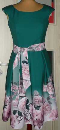 Sukienka 38 Zielona piękne kolory z kieszeniami