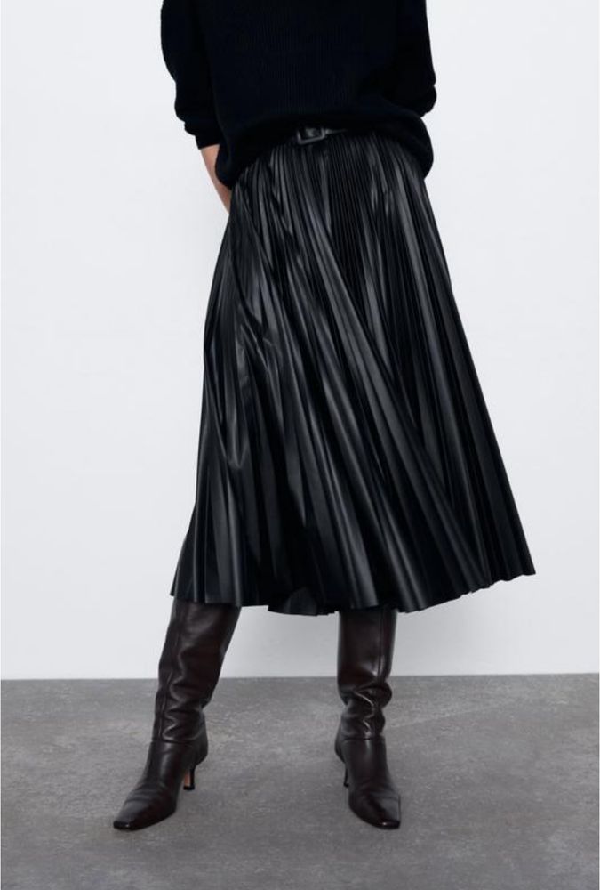 Спідниця, юбка пліссе ZARA (нова) під шкіру, розмір ХЛ, ціна 990