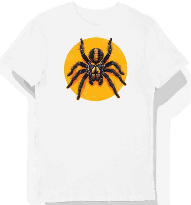 Koszulka męska biała z nadrukiem pająka w ciepłym świetle XL