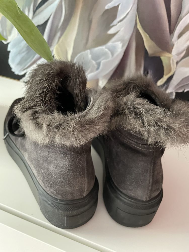Buty zimowe skórzane szare Włochy
