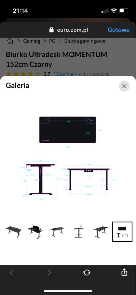 Pilnie sprzedam Biurko gamingowe ultradrsk momentum 152cm