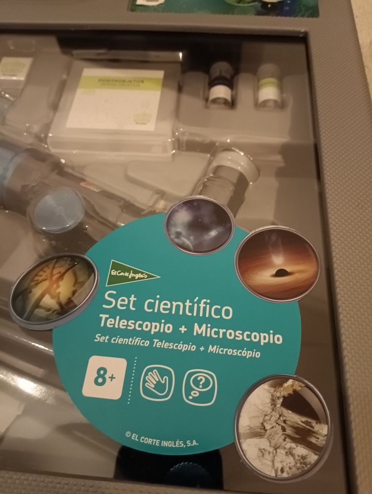 Telescópio + Microscópio. Maleta com lentes, tripé e acessórios