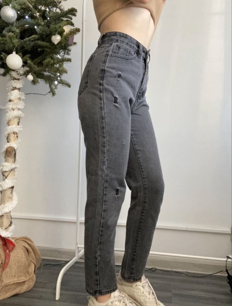 Shein XS/34 szare jeansowe spodnie z wyższym stanem jeansy