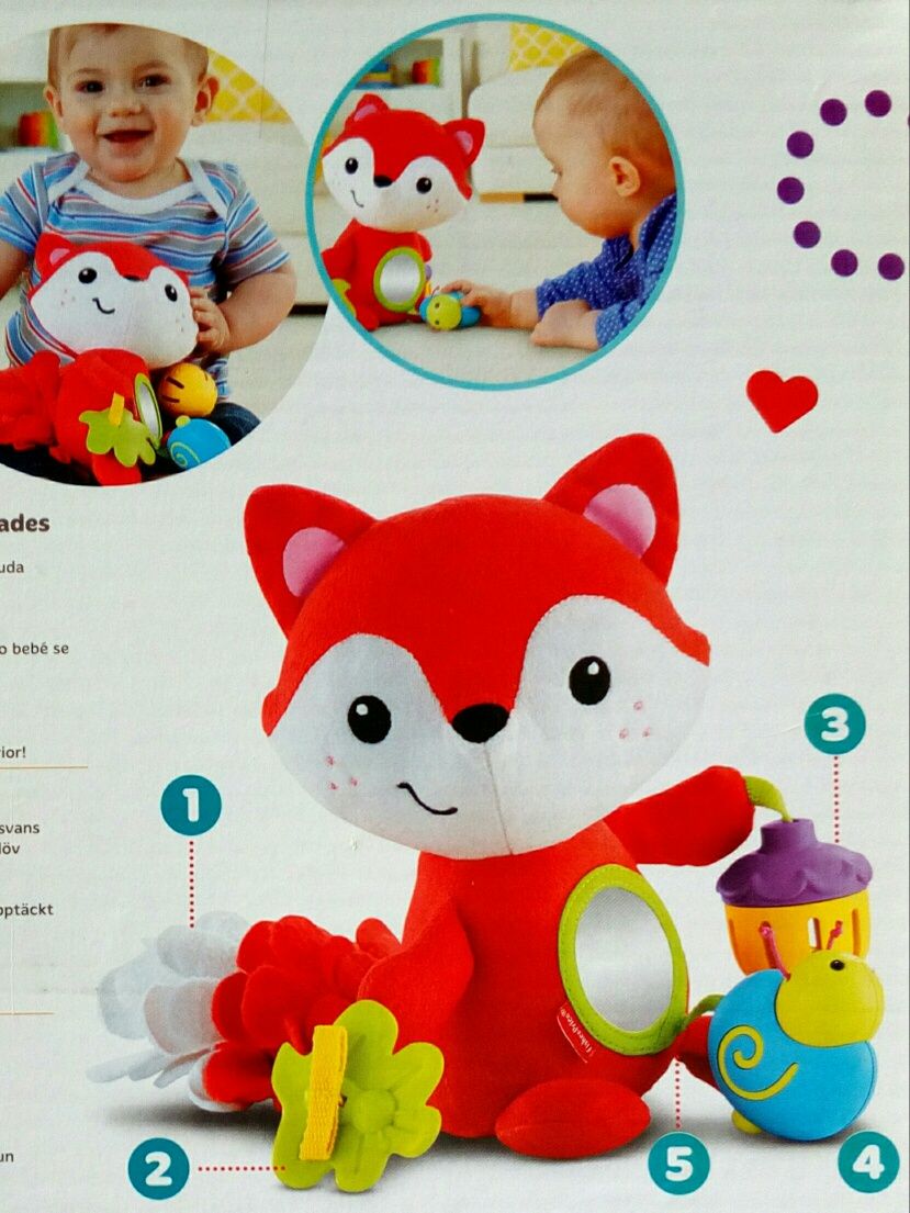 NOWY duży pluszowy LISEK z 5-cioma zabawkami Fisher Price 0+