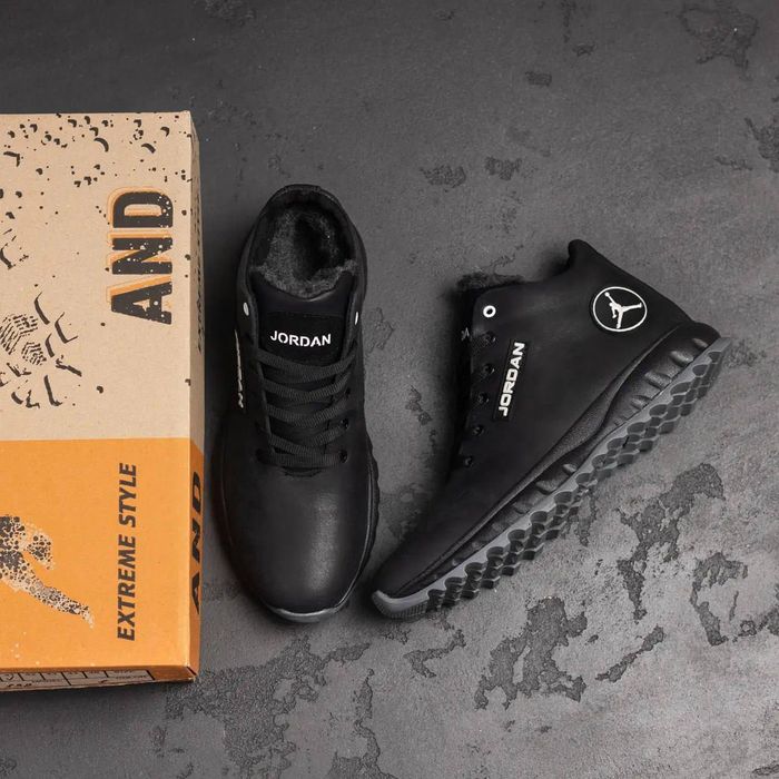 Ботинки зимние Jordan мужские черные из натуральной кожи джордан