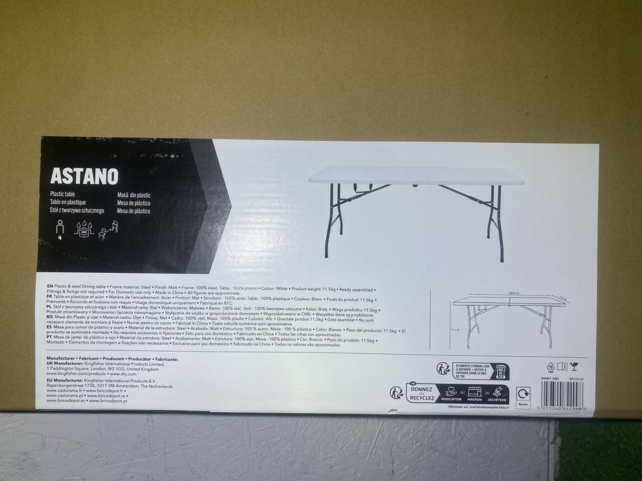 Обідній стіл Astano Plastic білий розкладний, на 6 осіб новий!