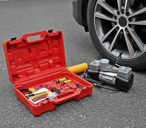 Двухпоршневой автомобильный компрессор 12V 85л/мин набор инструментов