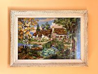 Obraz ręcznie haftowany widok chata 86x62
