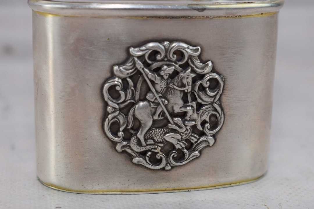 Srebrna Piersiówka 1886 - Św Jerzy - Srebro 84 Kryształ Carska Rosja