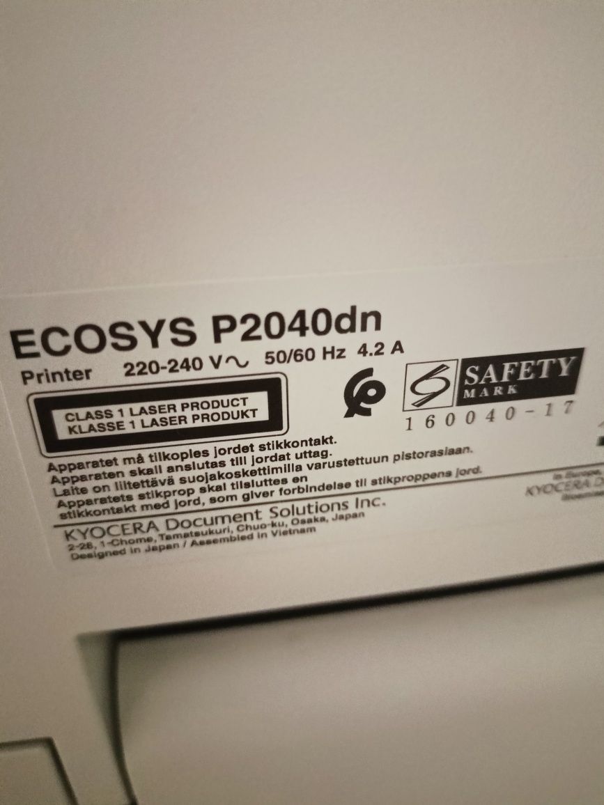 Drukarka laserowa Kyocera Ecosys P2040dn- uszkodzona.