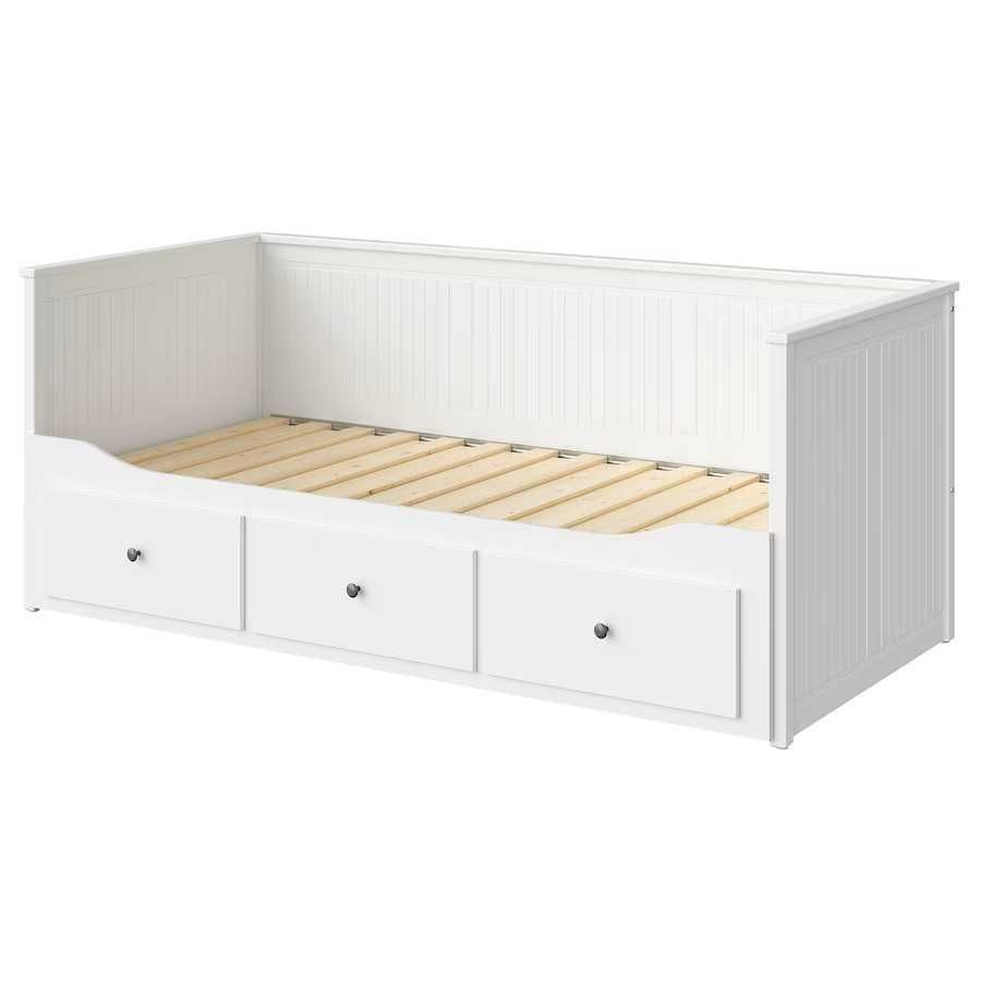 HEMNES - Cama individual/dupla com 3 gavetas, de cor branca