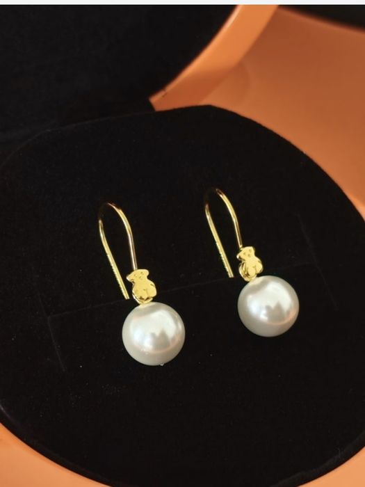 Kolczyki z perłą i misiem żółte srebro vermeil 925