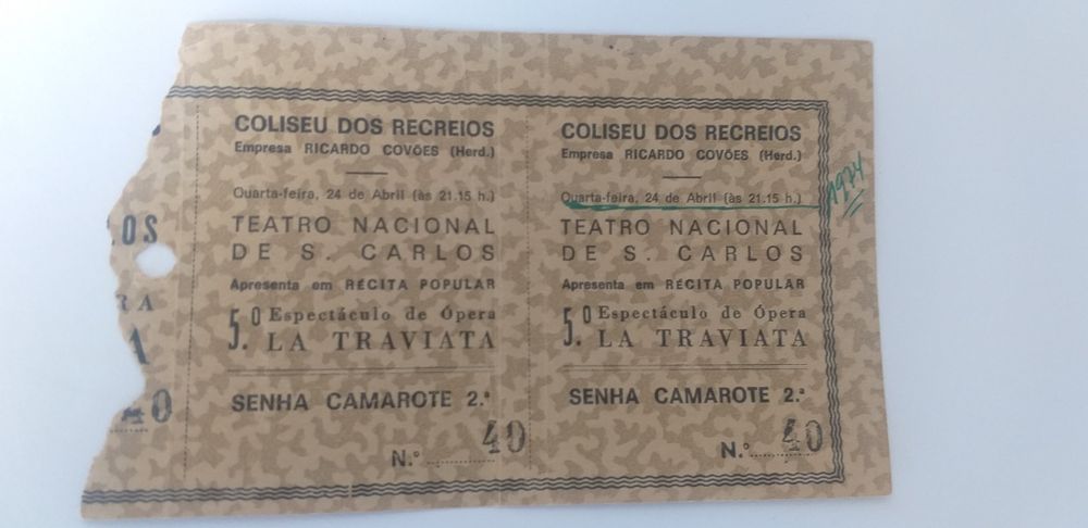 Senha de camarote do S. Carlos