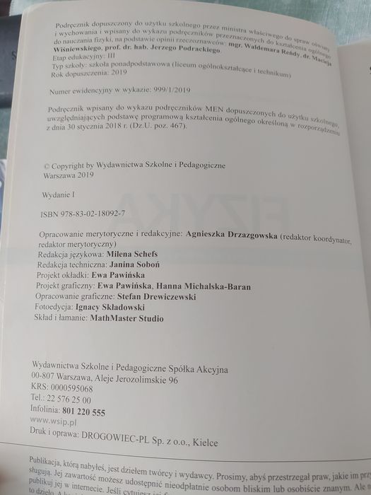 Podręcznik Fizyka 1 WSiP.