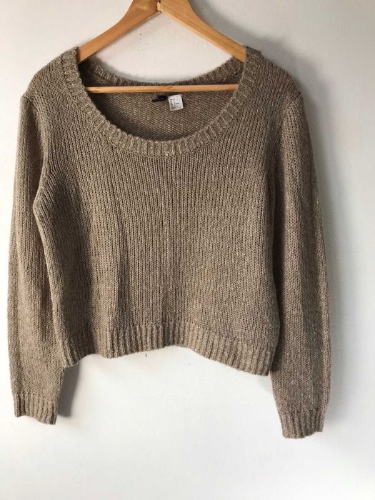 Wełniany akrylowy krótki sweter damski H&M XS 34 vintage 160 80A