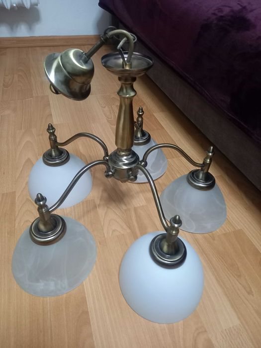 Żyrandol mosiężny pięcioramienny sufitowy