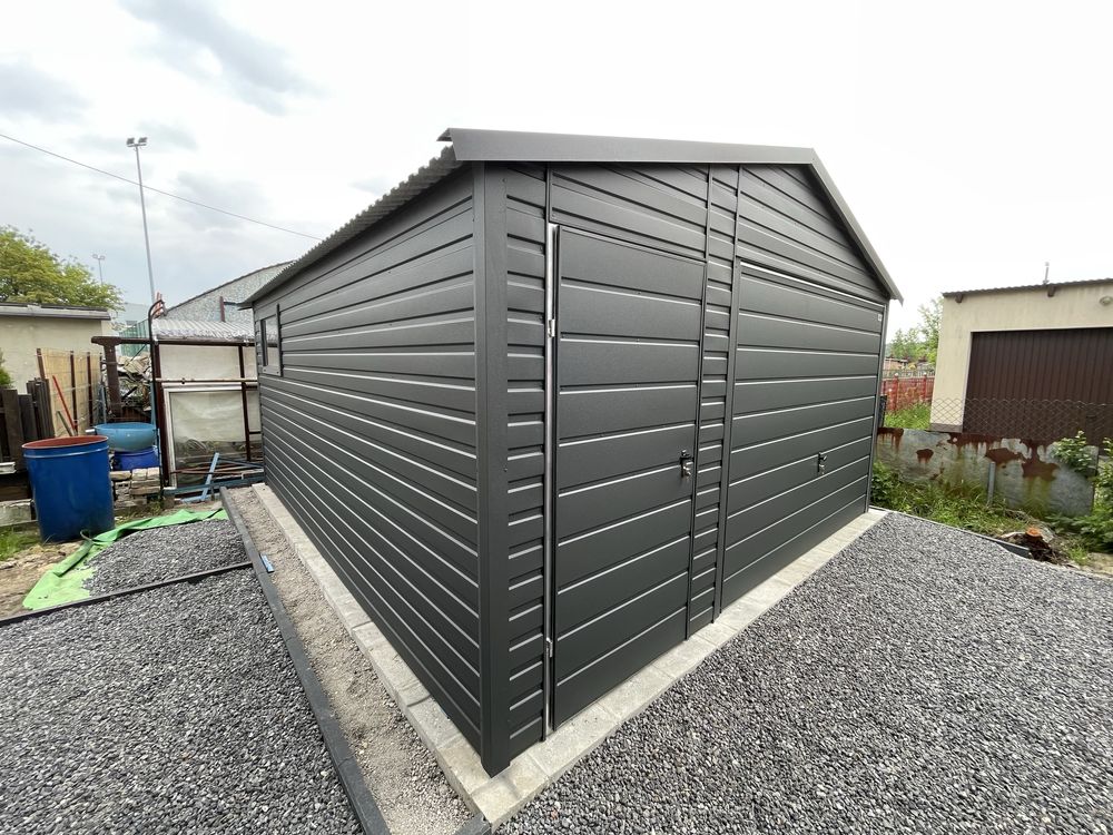 Producent. Garaż blaszany 5x5, antracyt, grafit mat. PROFIL ZAMKNIĘTY.