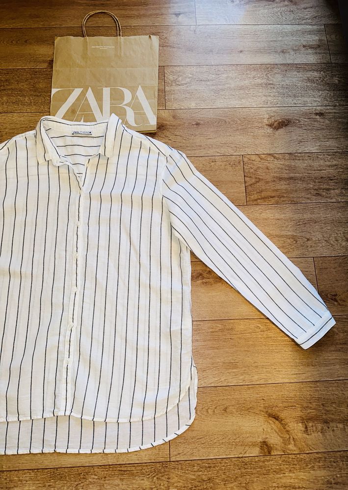 Женская белая льняная рубашка zara!Оригинал !