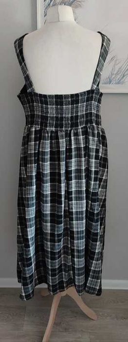 Nowa jak flanelowa sukienka midi krata 46/48