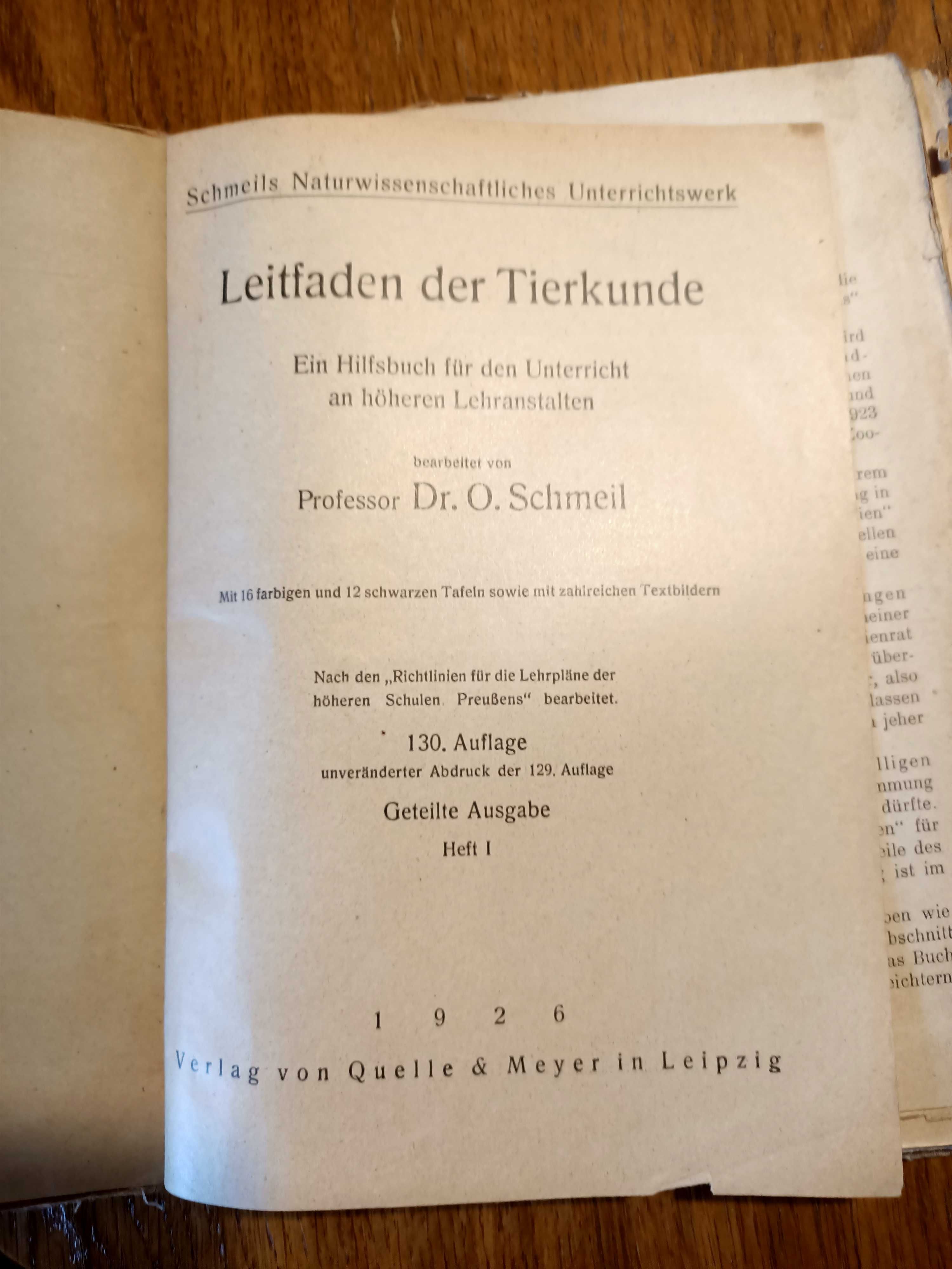 Stary niemiecki podręcznik do nauki przyrody Leitfaden der  Tierkunde