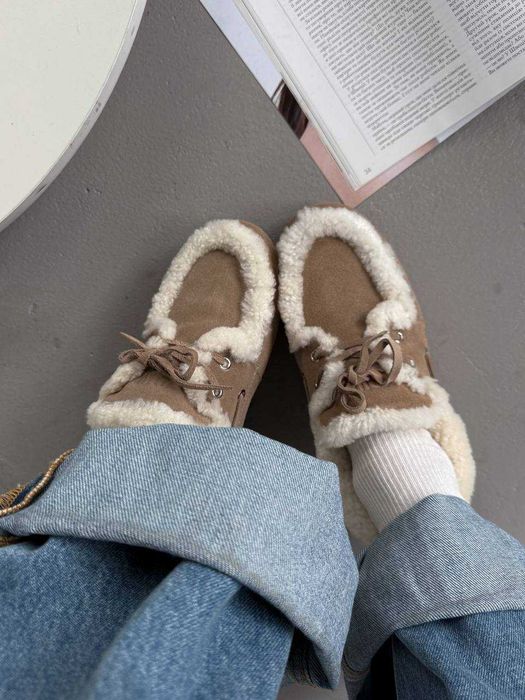 Жіночі зимові лофери Miu Miu Loafers Winter Beige з хутром M008