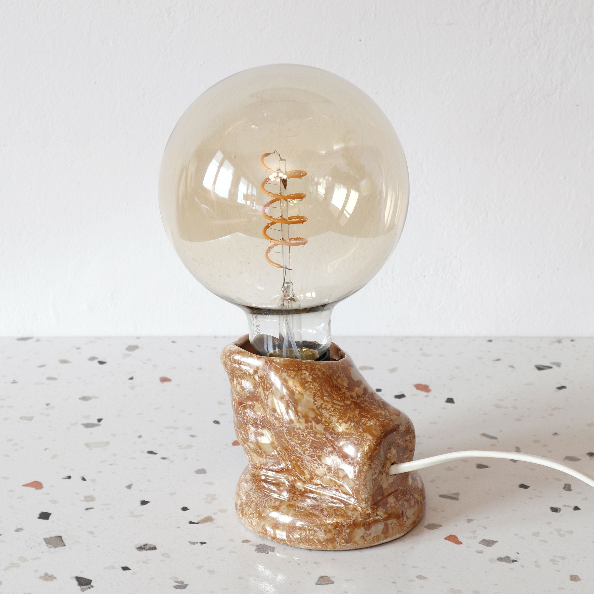 Lampa ceramiczna oprawa stołowa SR Łaszkiewicz Kościan vintage retro