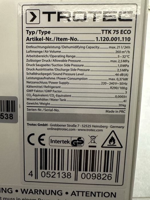 Оренда Осушувач повітря поглинач вологи сушка trotec ttk 165