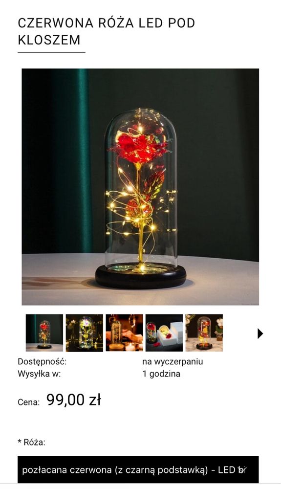 Wieczna, świecąca róża LED pod kloszem