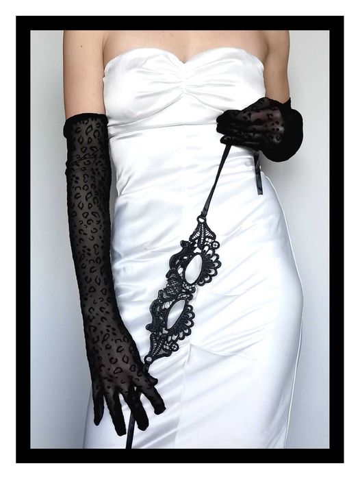 Zestaw: Rękawiczki w panterkę i koronkowa maska (uniwers.) #czarne