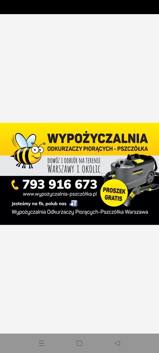 Wynajem Odkurzaczy Piorących Warszawa Targówek,Białołęka,Bródno