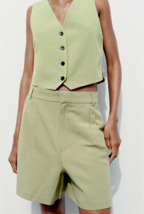 Шорти Zara бермуди з високою посадкою та защипами