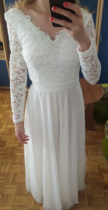 Suknia ślubna ecru, koronka S/M