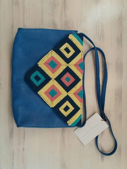 NOWA skórzana torebka ZARA, niebieska etno boho