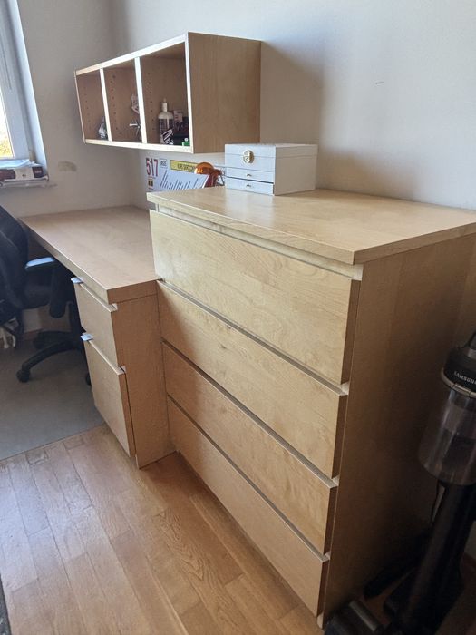 Zestaw mebli Ikea duża pakowna szafa, biurko, komoda, półka, regał