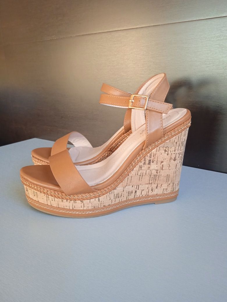 DeeZee Nowe KORKOWE Koturny Espadryle 39 Buty Kamel Karmelowe