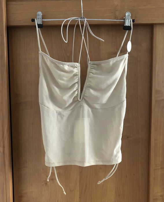 Beżowy top z siateczki, bieliźniany, na cienkich ramiączkach Reserved