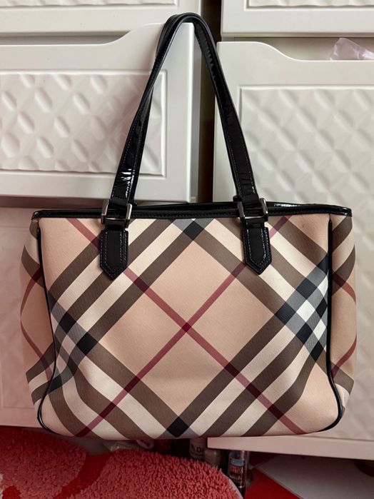Шикарная оригинальная кожаная сумка тоут burberry pre-supernova check
