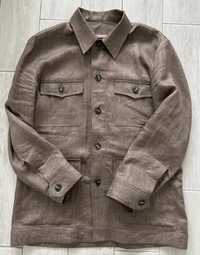 Чоловіча коричнева бежева куртка жакет сорочка льон The Suit L 50/52