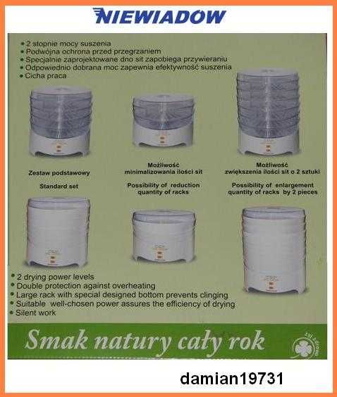 Suszarka spożywcza Niewiadów  duża 300w  6 sit 5cm biała 17 litrów