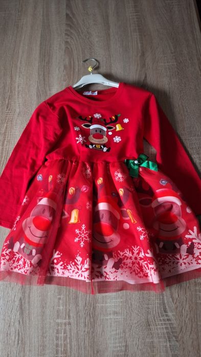 Sukienka czerwona bawełniana świąteczna  128/134