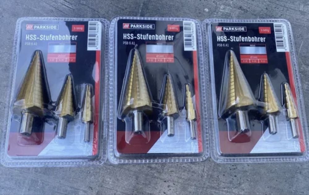 Конусные ступенчатые сверла из ГЕРМАНИИ. Parkside, 3 шт