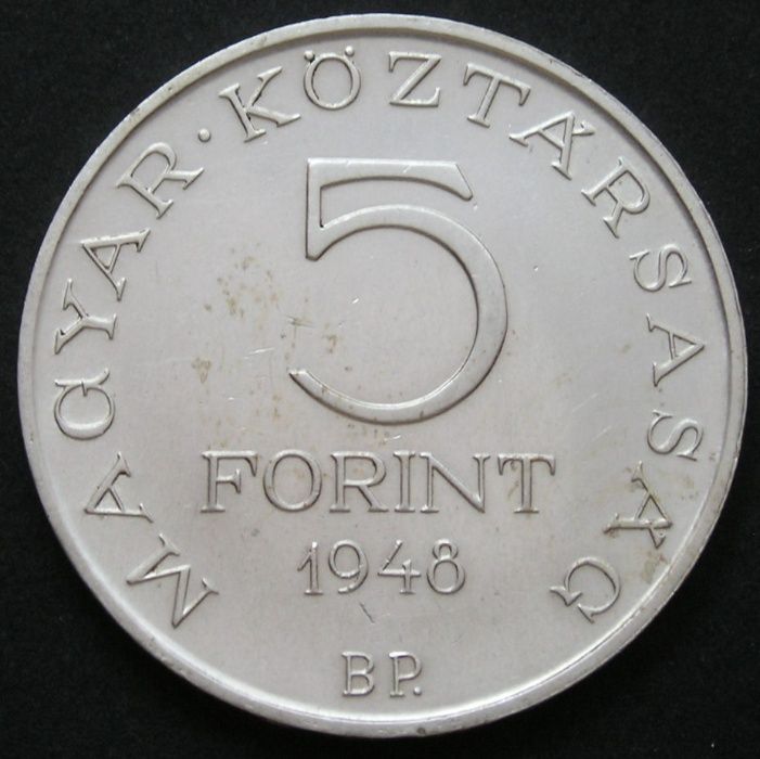 Węgry 5 forint 1948 - Sandor Petofi - srebro