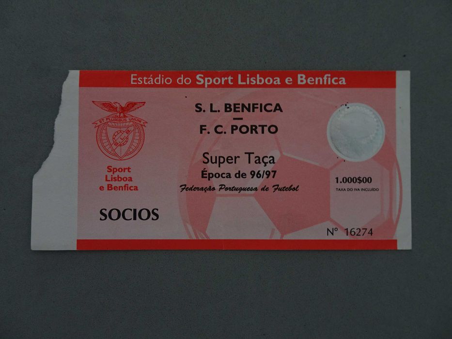 Bilhete de futebol Benfica Porto Super Taça 96/97