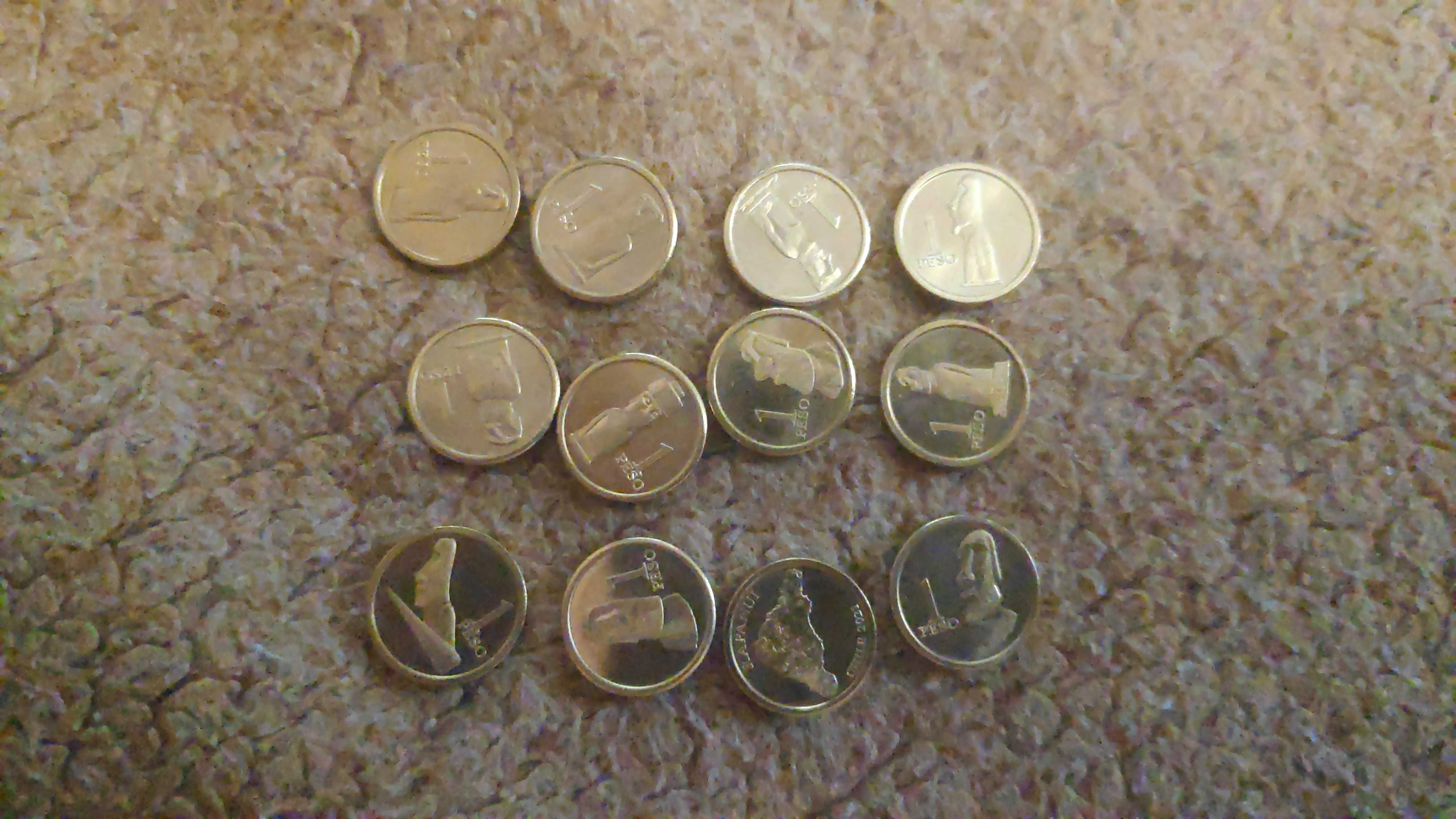 Острів Пасхи- набір 12 монет x 1 Peso 2021 - Статуї Моаї латунь