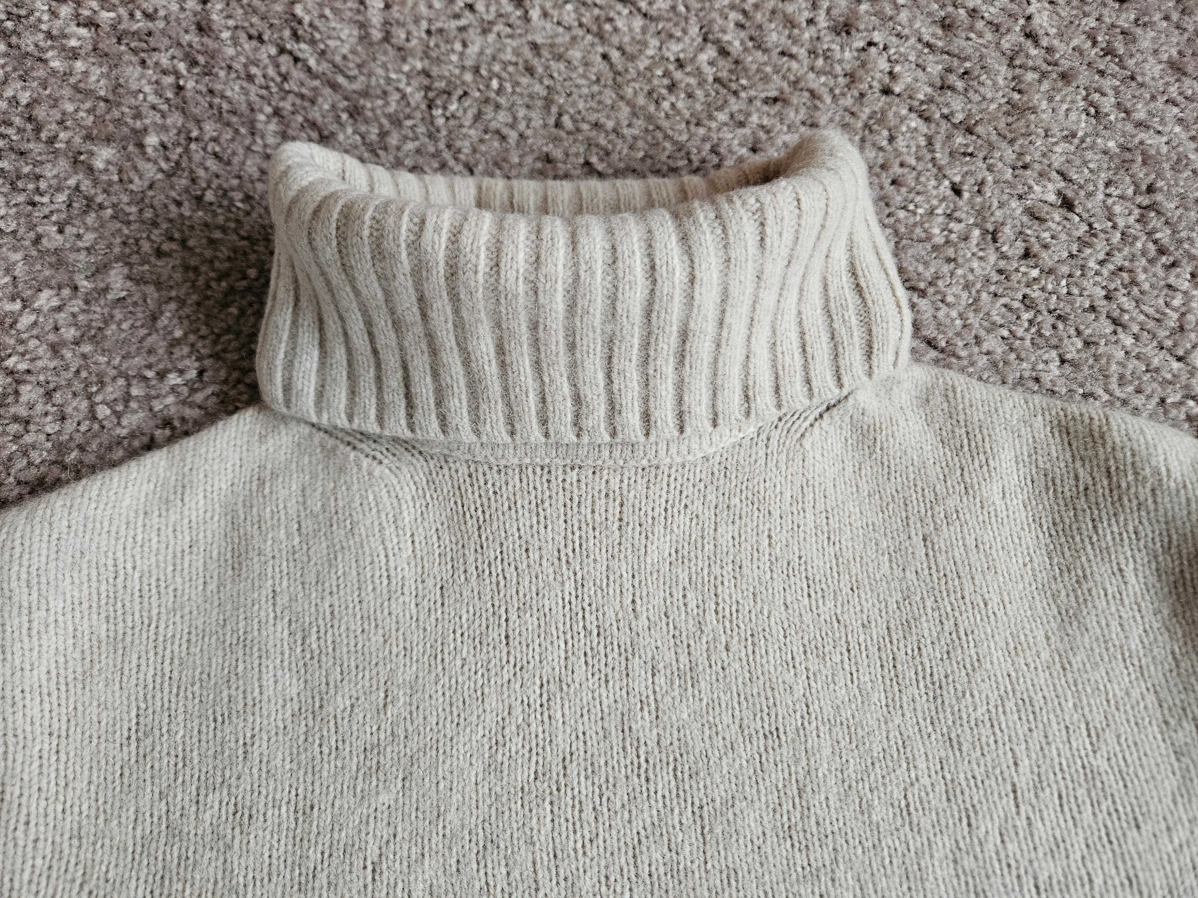 Gruby golf męski Zara kremowy/ecru, wełna+nylon, rozm. M
