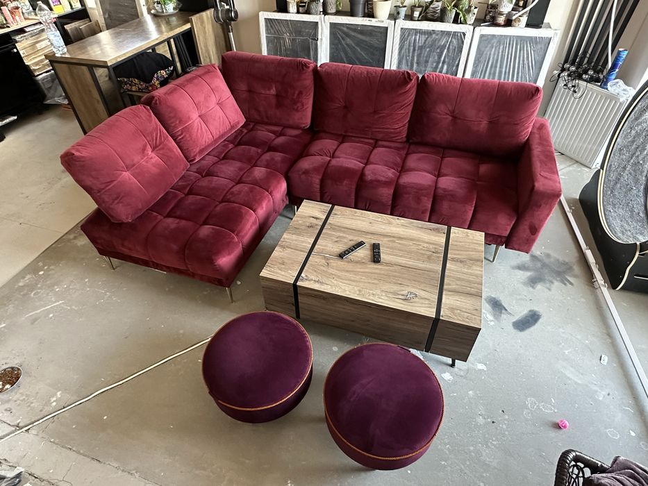 Naroznik L Rozkładany Pikowany Funkcja spania bordowy