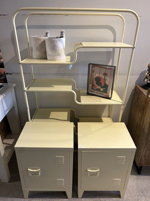 Regał metalowy zolty loft 2x szafka nocna stolik