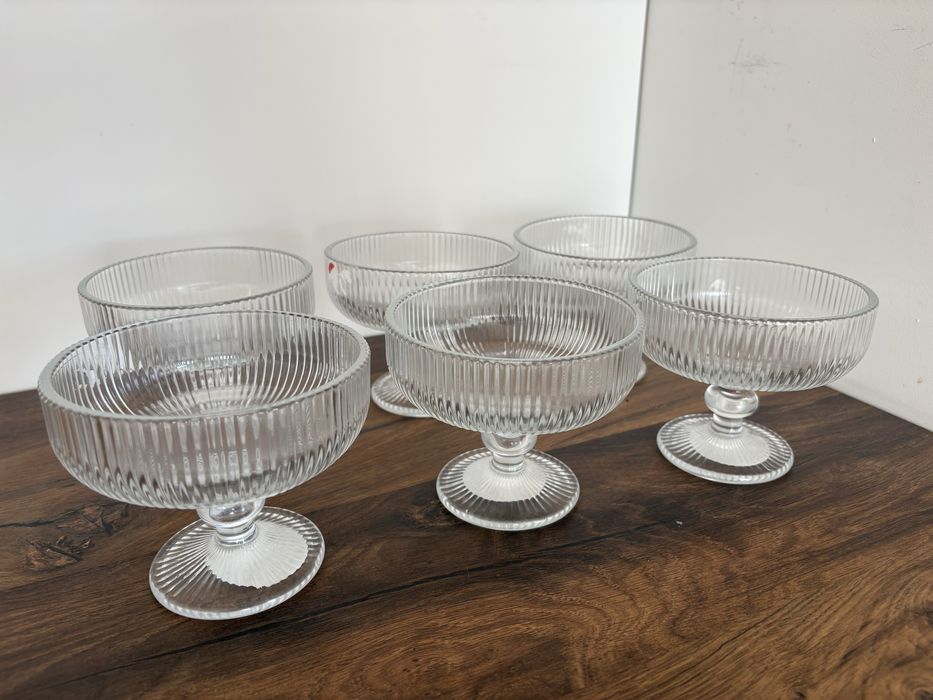 Pucharek do lodów deserów 6 SZTUK szklany ryflowany NOWY pucharki