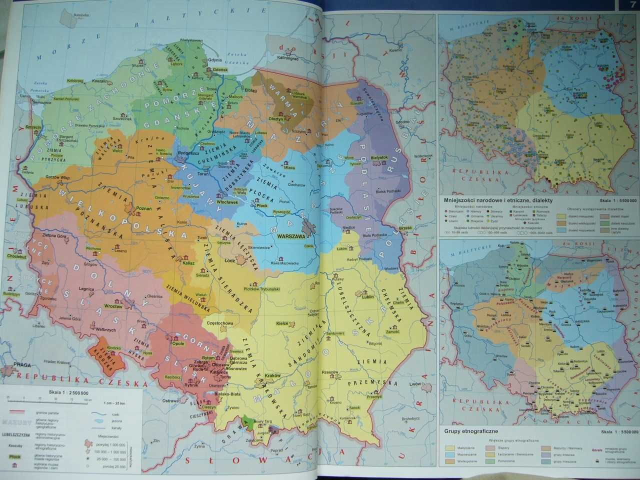 Atlas geograficzny Polska, kontynenty, świat